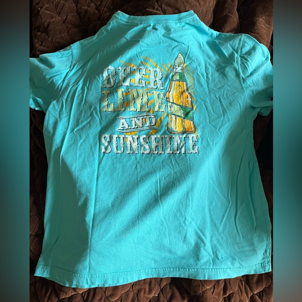 Beer, Lime, & Sunshine T-Shirt (L) - Blue Turquoise. Soft shirt!